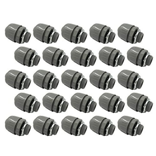 Sealproof 1/2-Inch 25 Pack Nonmetallic Liquid Tight Straight Conduit  Connector Fitting, UL Listed, 1/2
