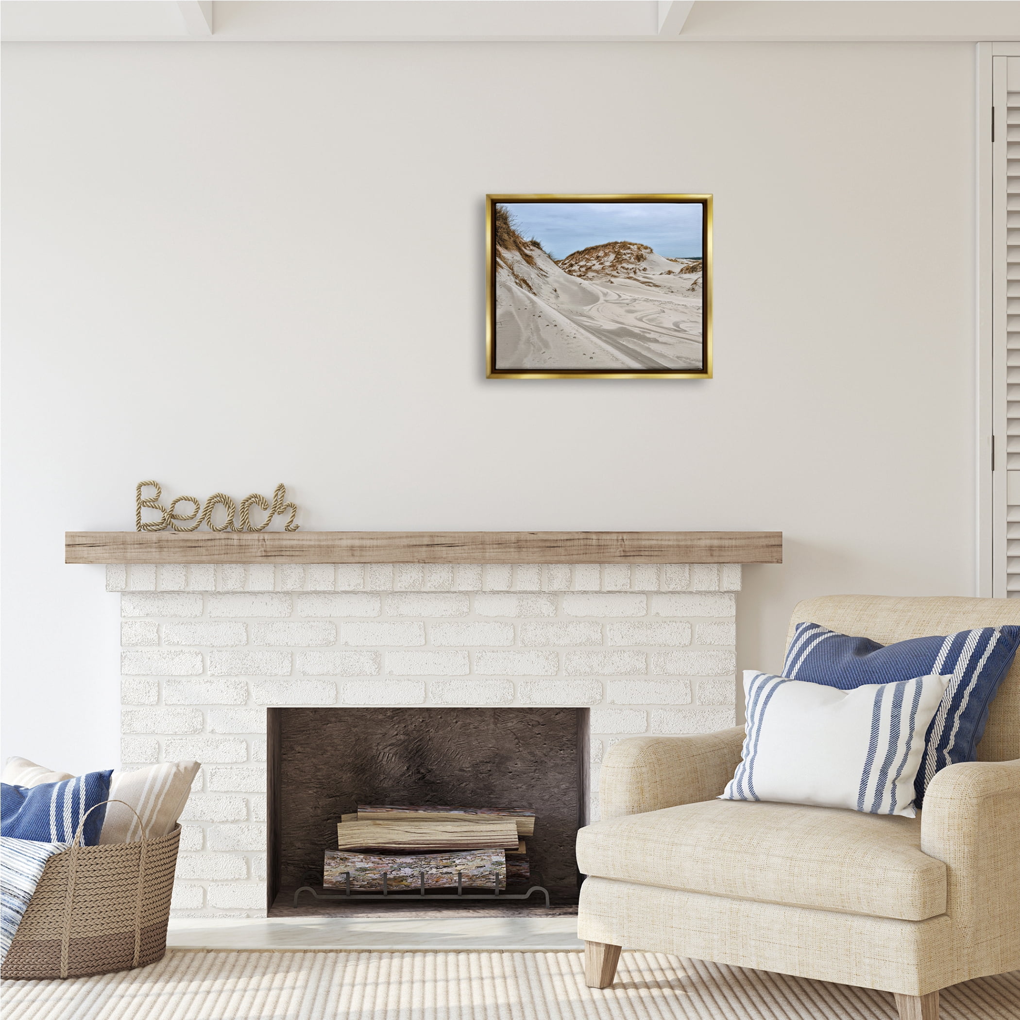 Stupell Industries Coastal Sand Dunes Photography Nature Photography Gold Floater Framed Art Print Wall Art, 21 x 17