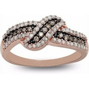 MyDiamondBox 1/2 Carat Total Weight (cttw) 925 Sterling Silver Diamond Ring with White-Brown Diamonds - 18K Rose Gold Plating, Bridal Rings - For Women (Ring Size: 9)