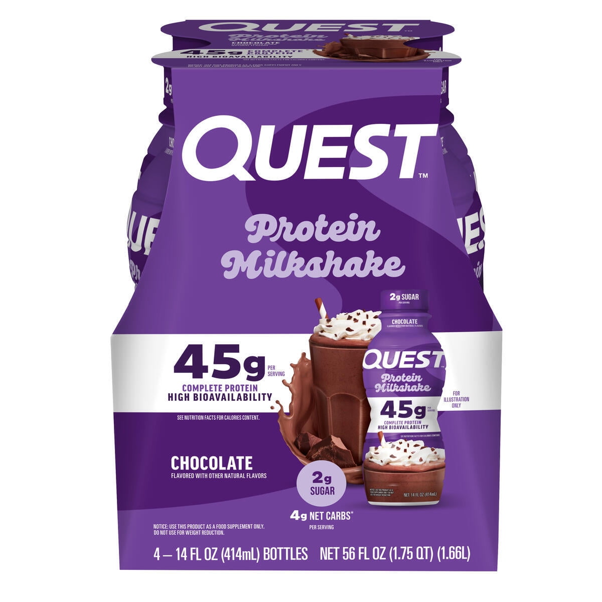 Quest Nutrition, 45g High Protein Chocolate Flavored Milkshake, Ready to Drink, 4 Count