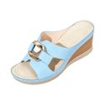 thumbnail image 3 of LTTVQM Womens Slide Sandals Arch Support Platform Open-Toe Cork Footbed Casual Sandals Non-Slip Lounge Adjustable Buckle Slides for Beach Sky Blue 43(US-10), 3 of 5