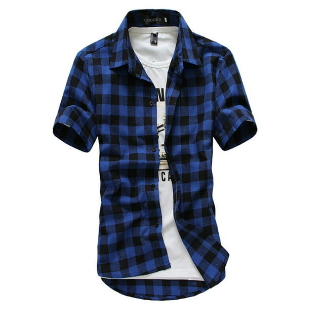 EYIIYE Chemise à Col Montant pour Hommes à Manches Courtes avec une Rangée de Boutons