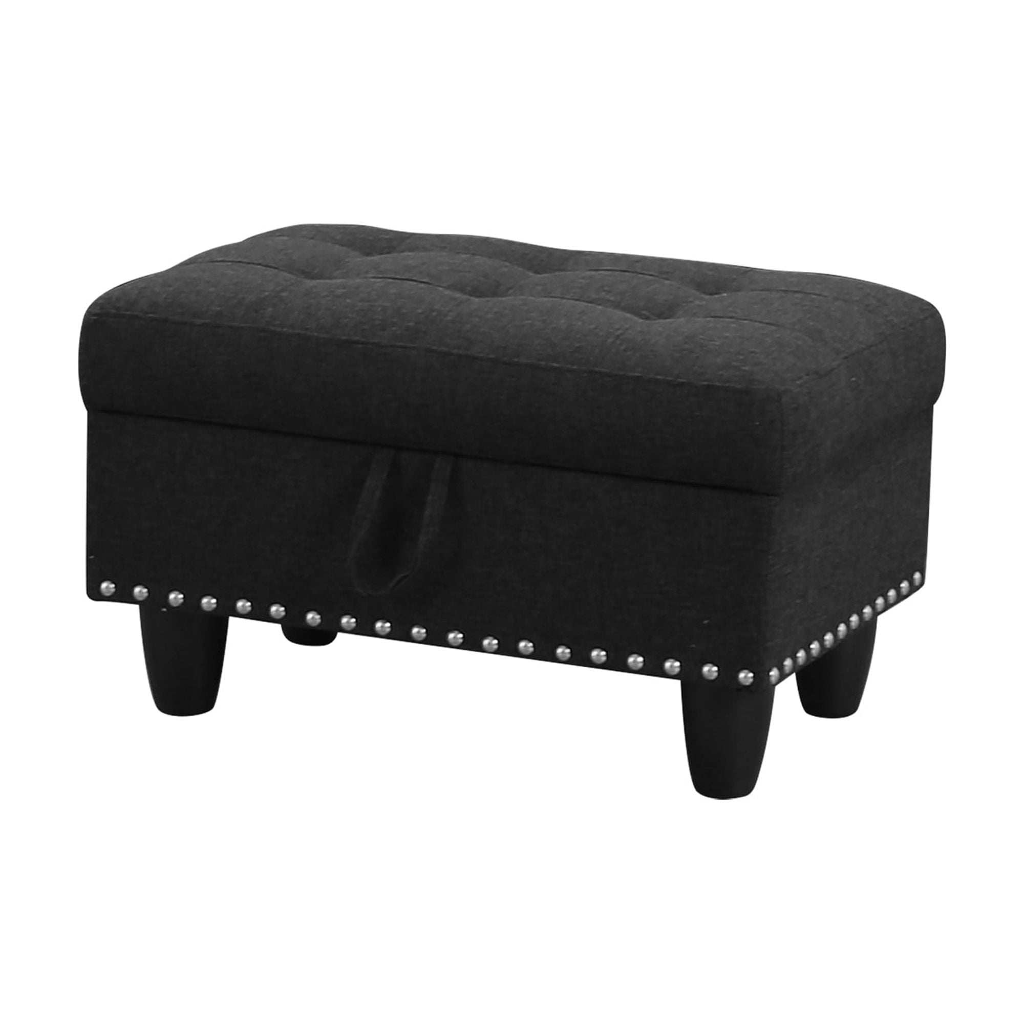 Faux Leather Ottoman with Storage, Solid & Engineered Wood Frame, Foam Cushion with Springs, Tufted Design with Nailhead Trim for Living Room