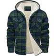 thumbnail image 4 of Xyxonk Men's Flannel Jacket Button Down Fleece Hoodies Casual Plaid Coat with Pokect Winter Warm Sherpa Lined Sweatshirt,Green M, 4 of 7