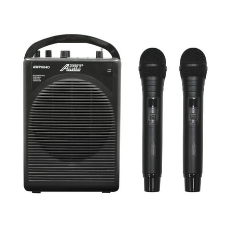 Wireless Mic For Pa Audio2000 AWP604D 25W Dual Channel Combo Wireless Microphone Battery Powered PA System with Handheld Mics ()