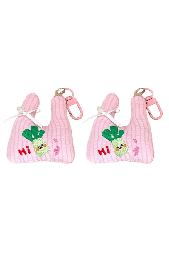 1/2Pcs Embroidery Vegetable Grocery Bag Keychain, Mini Plaid Shopping Bag Charm, Purse Handbag Decoration Accessories