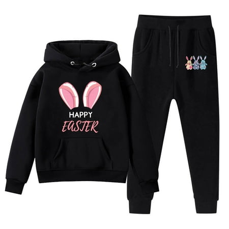 

Kids Hoodie Sweatshirt and Sweatpants Easter Cartoon Rabbit Prints Pullover Hoodie Set Tracksuit 2 Piece Outfits Outfits for Teens 6-12 Month Girl Clothes Cutest Outfits for Teens Cute Teen Leggings