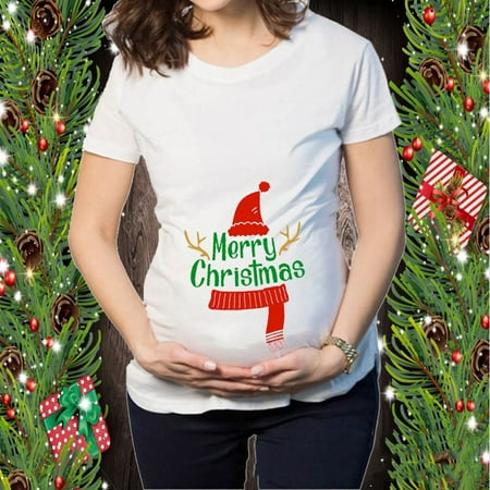 

Tejiojio Christmas Matching Christmas T-shirt Elk Snowman Cartoon Print Maternity Clothing Short Sleeve Top Pregnancy T-shirt