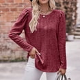 thumbnail image 2 of Women's Crewneck Long Sleeve Knit Shirts Solid Basic Casual Tops Lightweight Stretch Ribbed Pullover Sweater, 2 of 5
