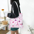 thumbnail image 6 of DouZhe Reusable Grocery Bags, Pink Valentine Paris Lightweight Polyester Canvas Cloth Tote Bag for Travle Gym Shopping School, 15" x 16", 6 of 7