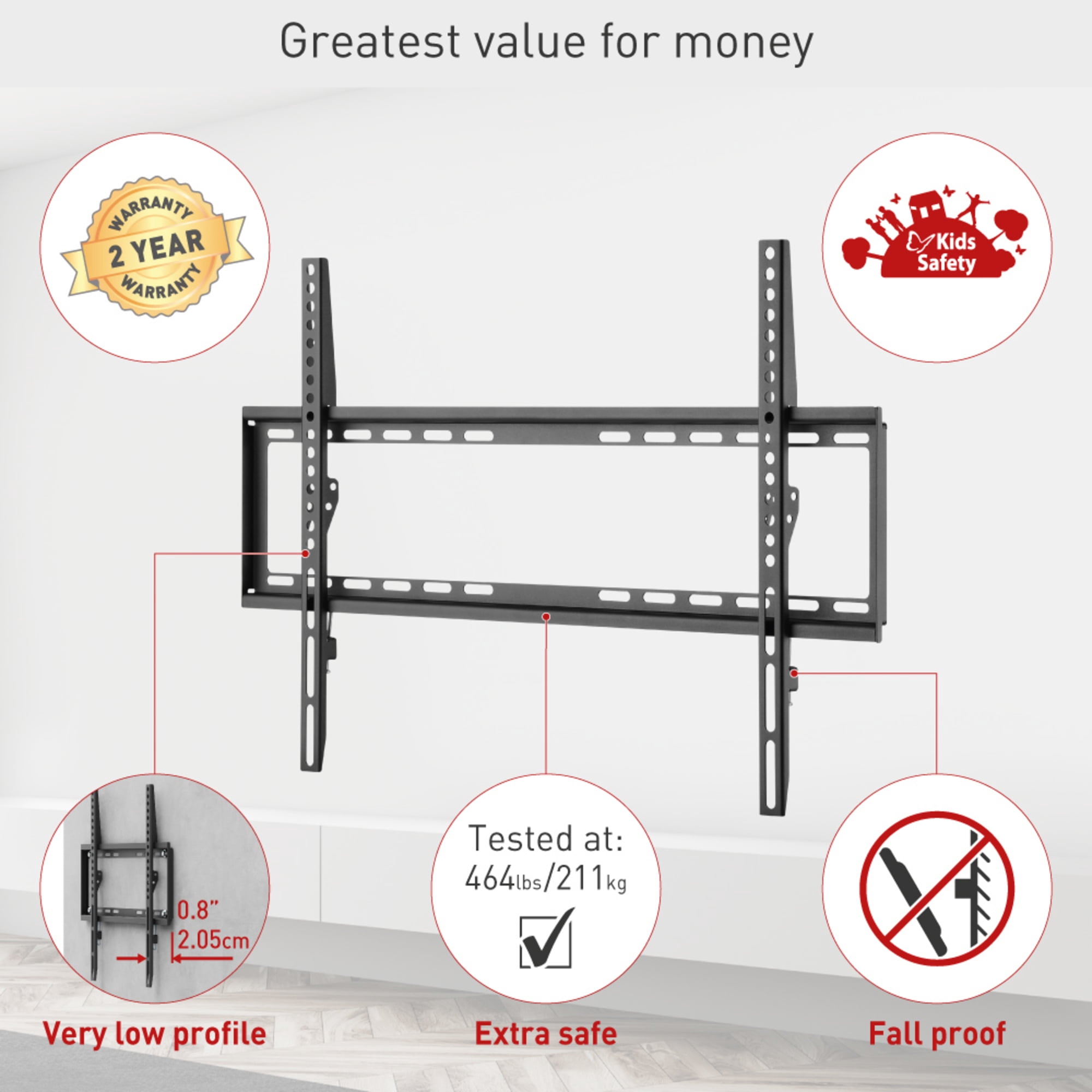 Barkan E407 Tv Wall Mount, 13 - 90 Inch Fixed Flat