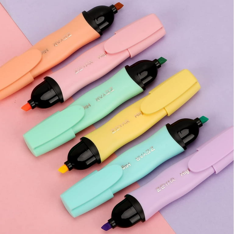 ZEYAR Cute Highlighter, Chisel Tip Marker Pen, Assorted Colors, Water Based, Quick Dry, Cute Highlighters, Patented Product (6 Candy Colors)