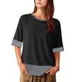 thumbnail image 2 of Royisotas Womens Summer Tops Casual Oversized Short Sleeve T Shirts Crewneck Color Block Side Slit Blouses, 2 of 9