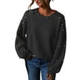 thumbnail image 2 of Ailaofu Women's Chunky Sweater Crewneck Sweatshirt Knit Lantern Sleeve Oversized Pullover Sweater with Pearls, 2 of 7