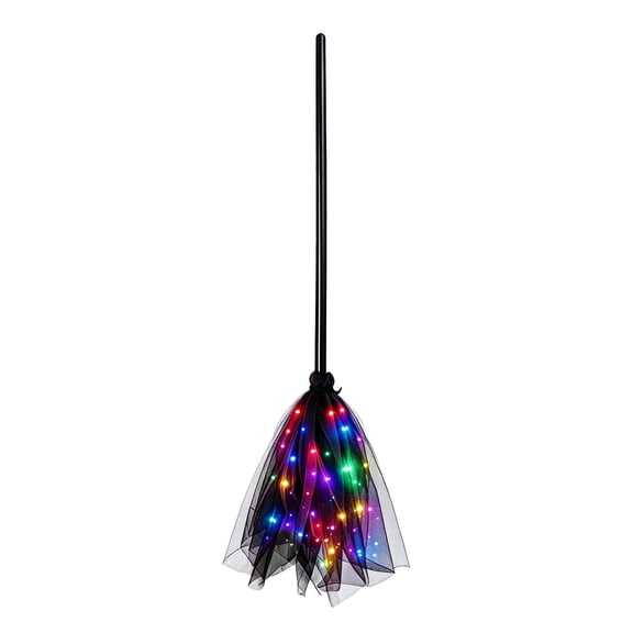 Trovenix LED Light Up Witch Broom with Colorful Lights Halloween Mesh Netting Decoration Broomstick for Kids Adults Party Favors Gift