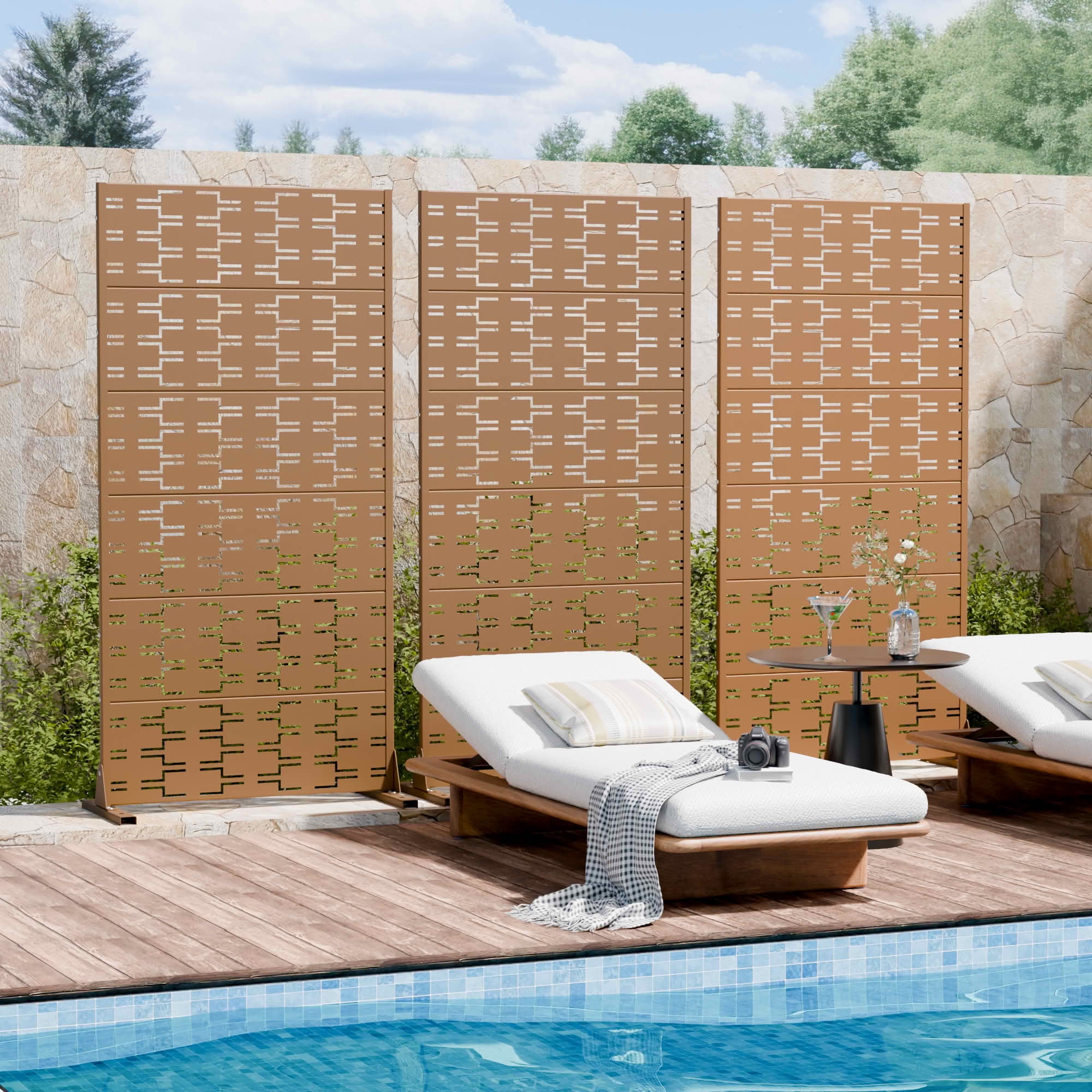MAYEERTY 72x35 Brown Outdoor Natural Privacy Panel Screen, 6 Piece Set Natural Folding Divider for Backyard and Garden