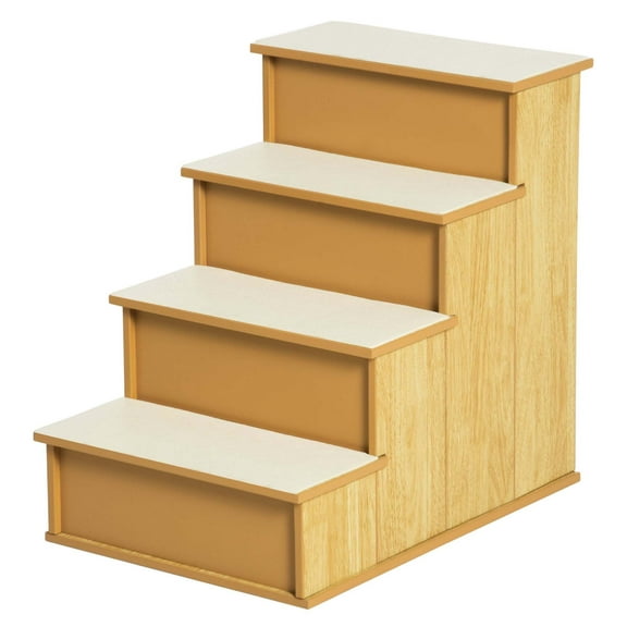 SKTPI Pet Stairs, Small Pet Steps with Cushioned Removable Covering for Dogs and Cats Up to 22 Lbs(Natural Wood)