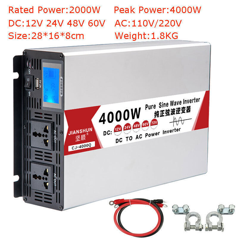 2000W 4000W 72V to 110V 120V Pure Sine Wave Power Inverter + Remote Control USB