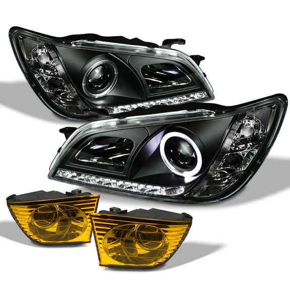 AKKON - For 01-05 Lexus Altzza IS300 Black Bezel Projector DRL Daylight LED Strip Headlights Fog light