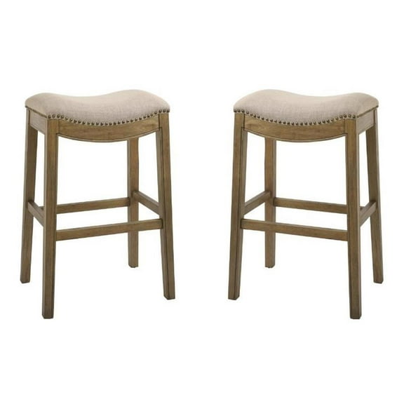 Home Square 30" Saddle Wood Bar Height Stool in Cream - Set of 2