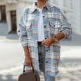 thumbnail image 3 of LQCMBYF Womens Tops Casual Women's Flannel Plaid Light Weight Thin Jacket Shirts Raglan Long Sleeve Button Down Chest Pocketed Shirts Coats Shacket Women Blouses Dressy Casual (Sky Blue,XXL), 3 of 9