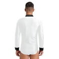 thumbnail image 4 of Kaerm Men's Ballroom Latin Dance Outfit Rhinestones Bodysuit with Flared Pants White&Black XXL, 4 of 7
