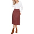 thumbnail image 2 of INSPIRE CHIC Suede Midi Skirts for Women's Work Casual Fall Winter A Line Skirt Trendy L Reddish Brown, 2 of 5