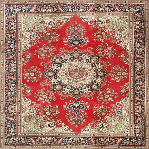 Ahgly Company Indoor Square Traditional Red Persian Area Rugs, 5' Square