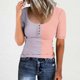 thumbnail image 2 of Tops de Cuello Redondo para las Mujeres Botón Hasta Manga Corta Suelta Camiseta de Imitación Algodón Estante, Top Casual para el Hogar Diario Y el Trabajo, 2 of 5