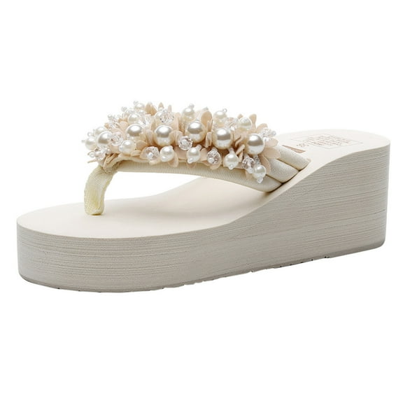 Womens under $10 2026 ! asdoklhq Womens Shoes Under $20,Girls Floral Wedges Bohemian Style Flip Flops Sandals Slippers Beach Shoes