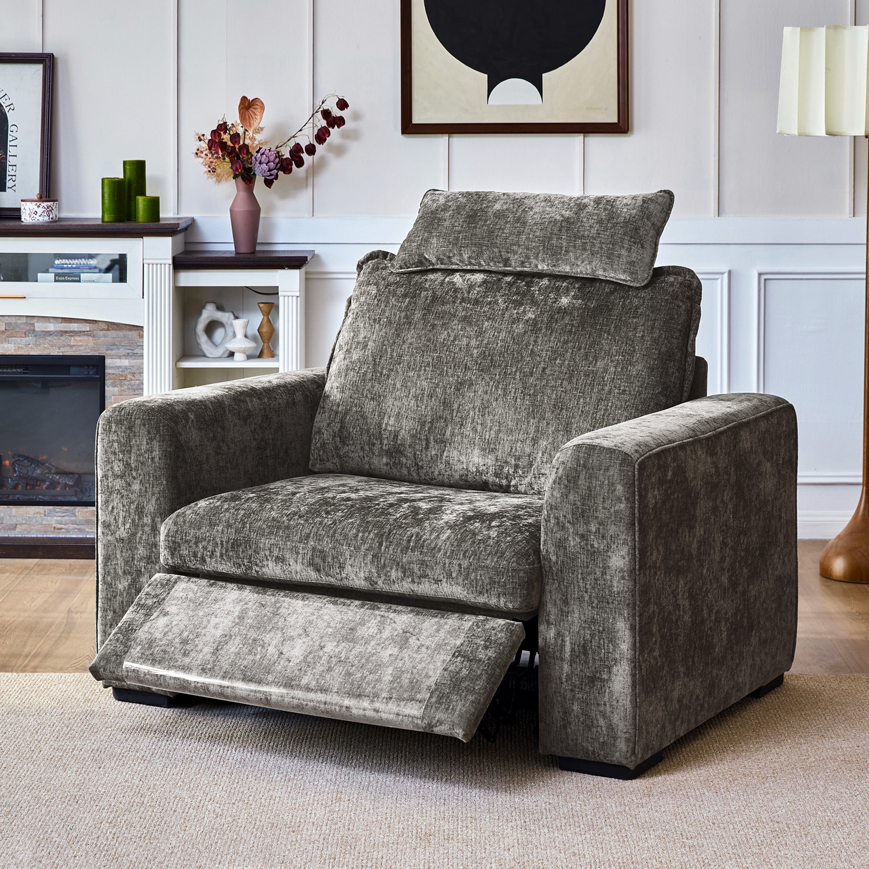 BEDEEP Chenille Modular Sectional Sofa Armrest, Gray