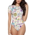 thumbnail image 2 of Goofa Spring Flowers Birds Printed Women Rash Guard Short Sleeve,Tummy control Swimsuit Surfing Swimsuit Bathing Suit One Piece Swimsuit UPF 50-Large, 2 of 9