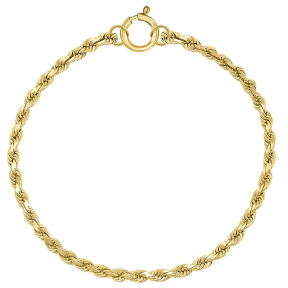 Golds Real Genuine 14K Yellow Gold Filled Rope Bracelet 3 mm 7 Inch for Men and Women