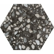 The Tile Project 9"x10" Terrazzo Hexagon Porcelain Matte Black Floor and Wall Tile (1 Sample)