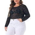 thumbnail image 4 of Agnes Orinda Plus Size Sheer Mesh Tops See Through Long Sleeve Crew Neck Tops Tee Blouse Clubwear 1X Black, 4 of 6