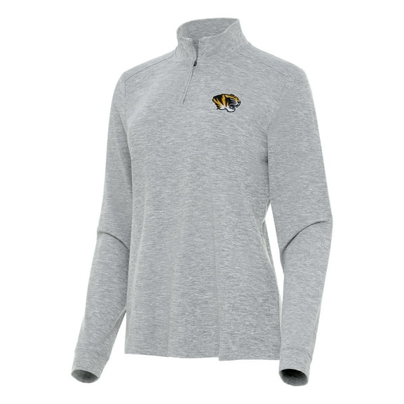 Women's Antigua Heather Gray Missouri Tigers Mentor Long Sleeve Quarter-Zip Mock Polo