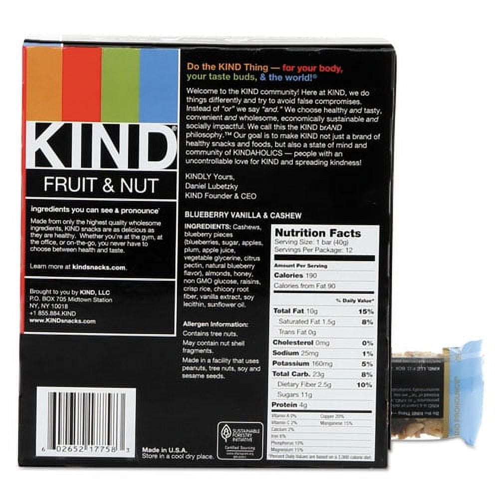 Fruit And Nut Bars, Blueberry Vanilla And Cashew, 1.4 Oz Bar, 12/box | Bundle of 2 Boxes
