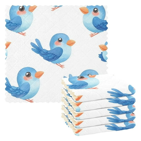 

6 Pieces of Kitchen Towels 11x11Inch Kitchen Dish Cloths Kitchen Dish Towels Reuseable Cleaning Cloths Cartoon Blue Bird