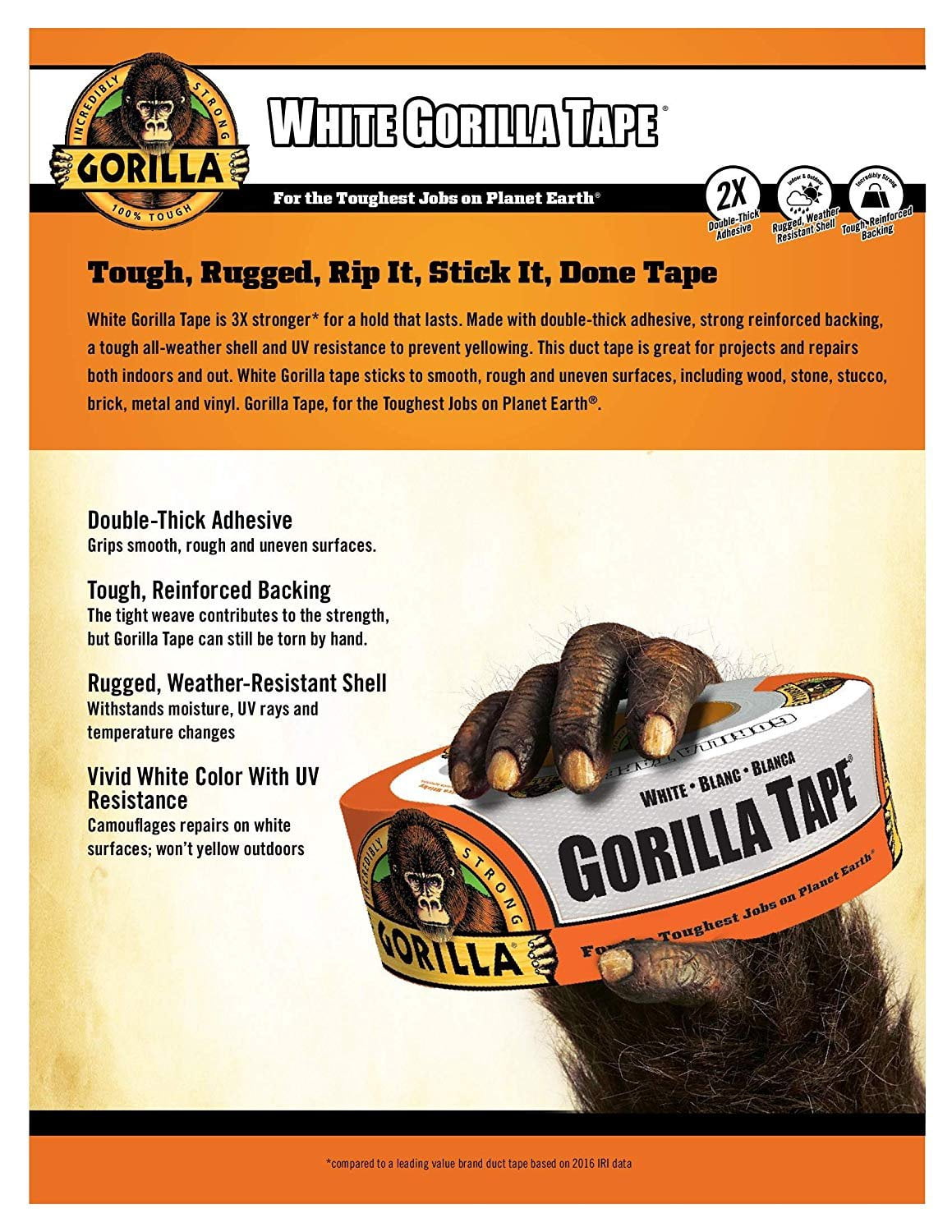 Gorilla Tape White 48mm x 27m - Walmart Supplies