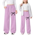 thumbnail image 3 of Girls Bowknot Sweatpants Joggers Sweat Pants Cute Baggy Tween Trendy Clothes Teen Preppy With Pockets Girl Sweatpants Light Purple 11 Y-12 Y, 3 of 5