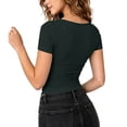 thumbnail image 6 of Xaqiouau Womens V Neck Tops Short Sleeve Ruched Slim Fitted Shirts Going Out Dressy Solid Blouses Summer Basic Tees, 6 of 8