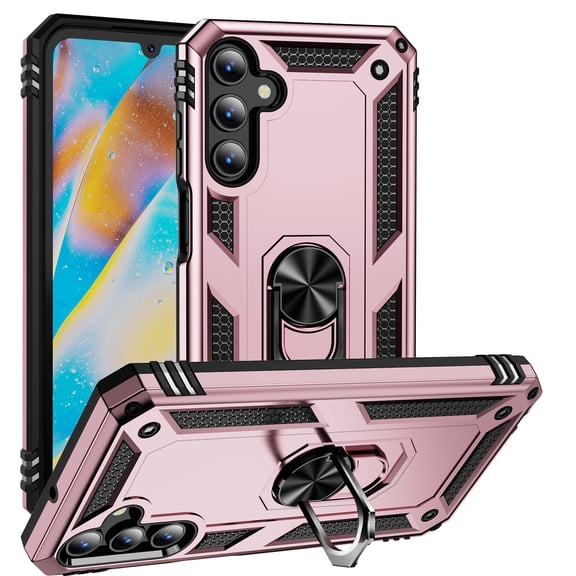 Hotpom for Samsung A15 5G Heavy Duty Rugged Durable Shockproof Dustproof Phone Case with 360° Metal Ring Rotating Stand and Car Mount Capability for Men/ Women, Pink