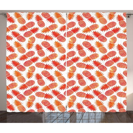 Orange Curtains 2 Panels Set Vintage Pattern Of Tropical Exotic