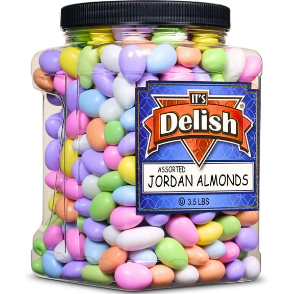 Assorted Jordan Almonds by Its Delish, 3.5 lbs Jumbo Container  Pastel Colors Kosher Almond Nut with Sweet Hard Candy Coating