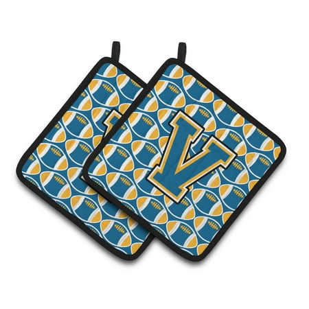 

Caroline s Treasures Letter V Football Blue and Gold Pair of Pot Holders