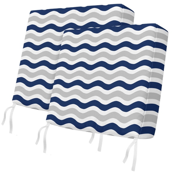 Outdoor Patio Cushion Covers 2 Pack Navy Blue Water Ripples Chair Pads Slipcovers with Ties & Zipper Waterproof Seat Cover Set Striped Seat Cushion Covers for Outdoor Couch Sofa 20x18 Inch