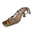 thumbnail image 2 of IUJSOY Strappy Sandals for Women Kitten Heels Caged Buckle Strap Square Toe Stiletto Heels, 2 of 8