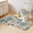 thumbnail image 3 of Blue Flowers Bathroom Rugs Set Vintage Country Spring Teal Tulip Floral Butterfly Non Slip Absorbent Soft Bath Mats 3 Piece Set with Bathroom Rug, U-Shaped Floor Mat, Toilet Seat Cover Small Size, 3 of 9