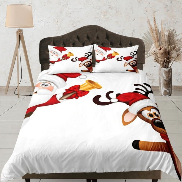 Navidad Juego De Funda Nórdica Con Almohadas Santa Claus Dormitorio Ropa De Cama Funda De Edredón