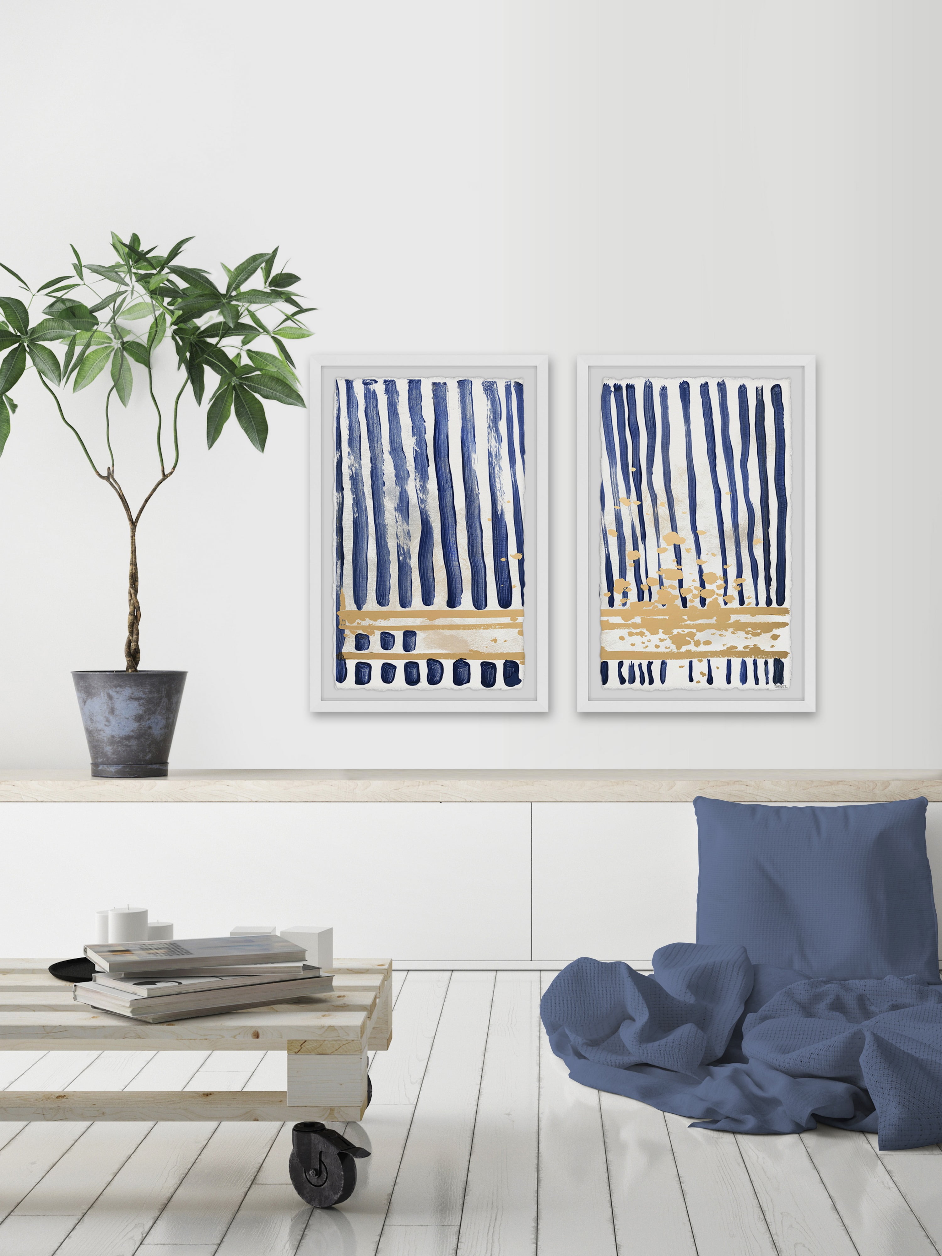 Blue Verticals Diptych